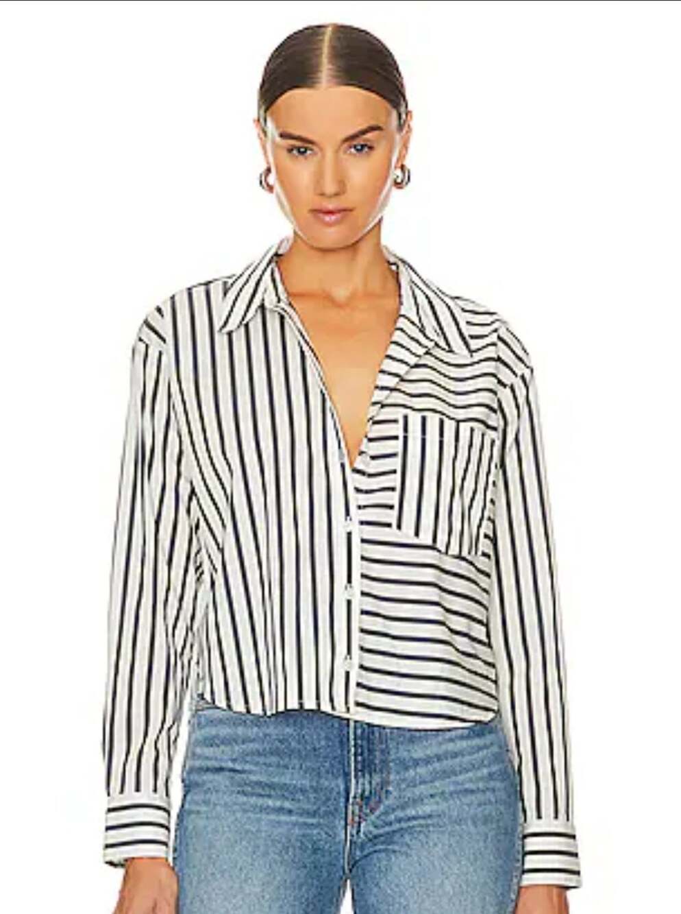 Veronica Beard Womens White Black Aderes Multi-Stripe Button-Up Shirt Top Size 2